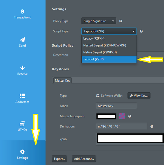 Sparrow wallet settings